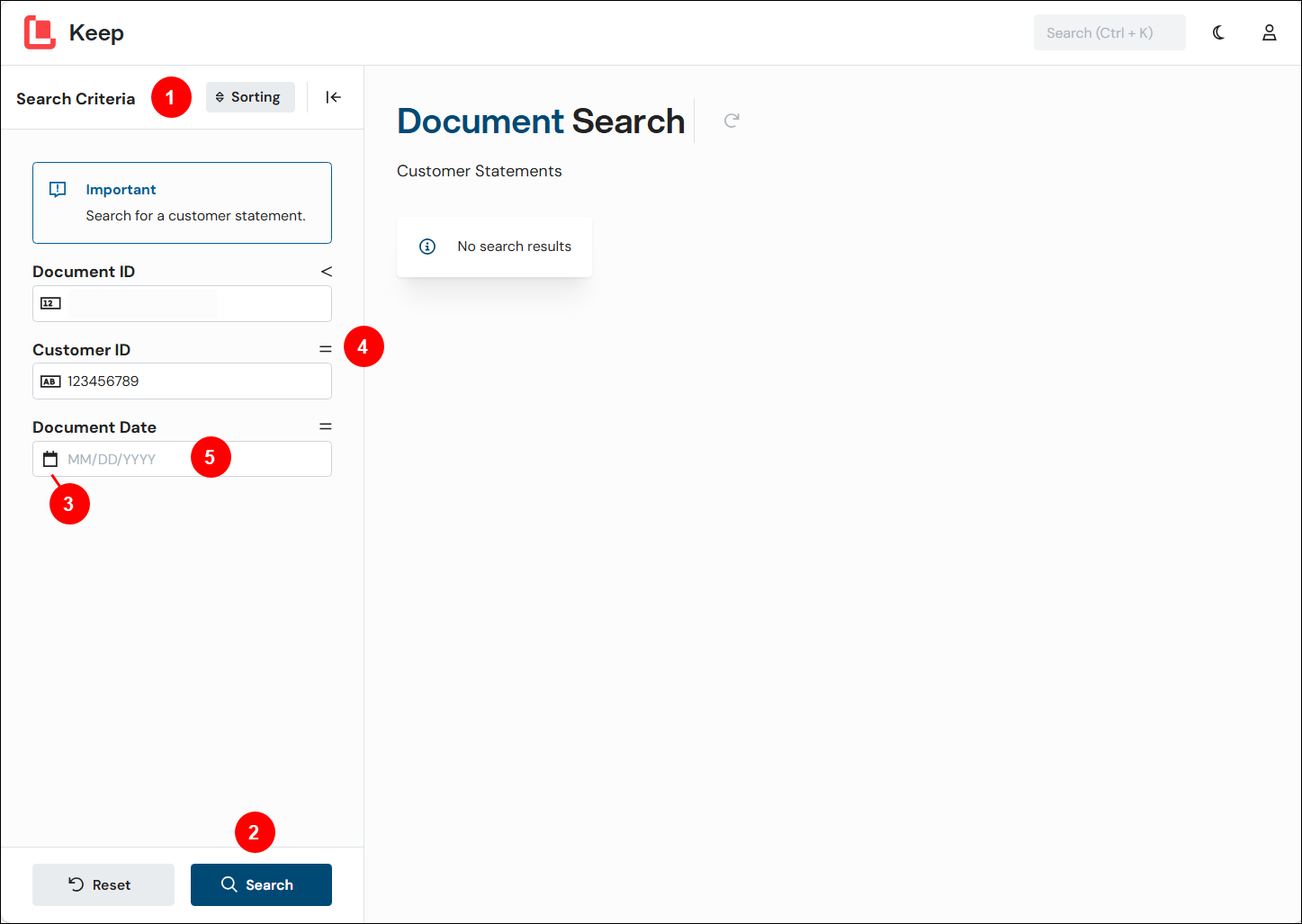 The Search Criteria pane of a Keep search configuration.